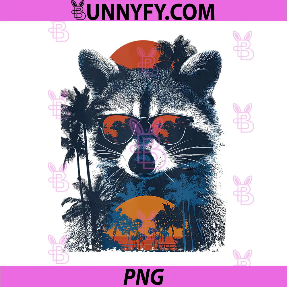 Hawaiian Raccoon Sunset PNG, Tropical Raccoon With Sunglasses PNG