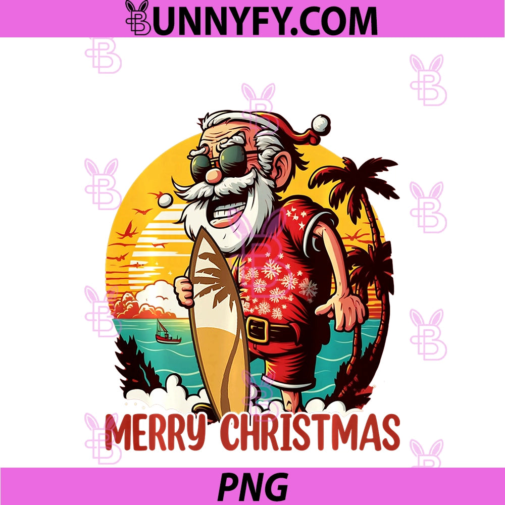 Hawaiian Surfing Santa PNG, Christmas Pajama Hawai PNG