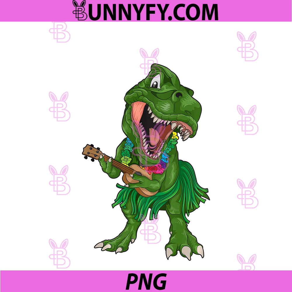 Hawaiian T-Rex Playing Ukulele PNG, Dinosaur Funny Gift PNG