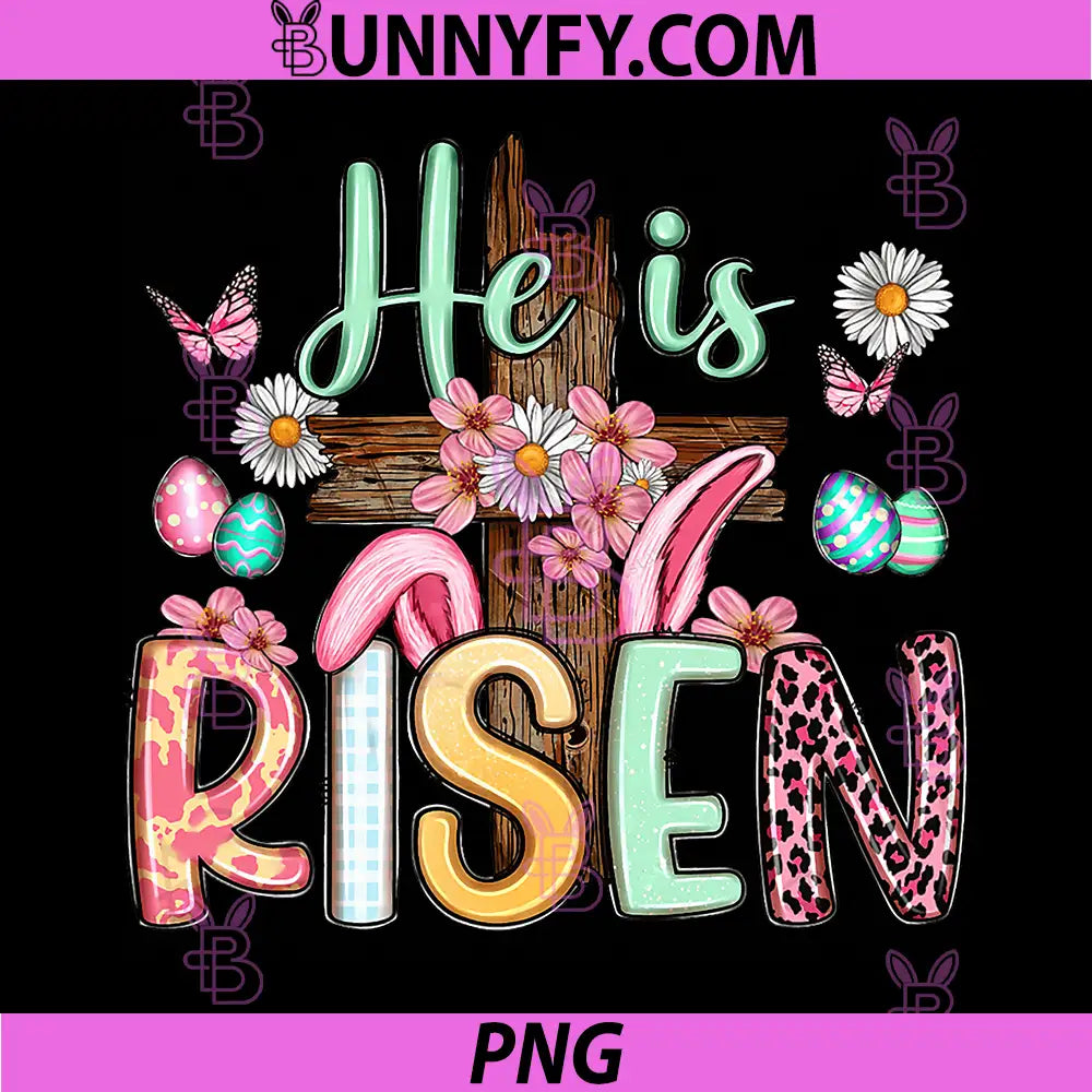 He Is Risen Easter Cross With Bunny Ears PNG, Cute Christian Easter PNG