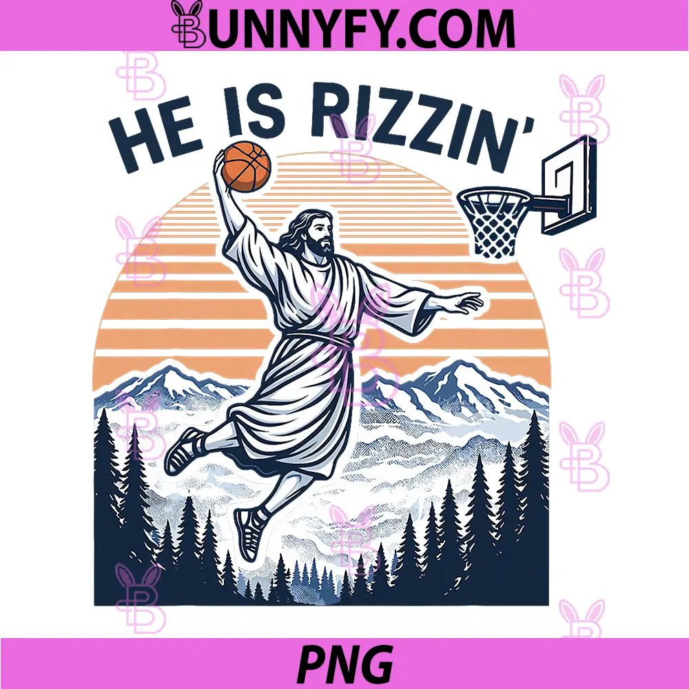 He is Rizzin Basketball PNG, Jesus Retro Easter Christian PNG