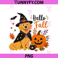 Hello Fall Golden Retriever PNG, Halloween Witch Dog PNG