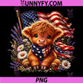 Highland Cow Florals 4th of July PNG, American USA Flag Patriotic PNG