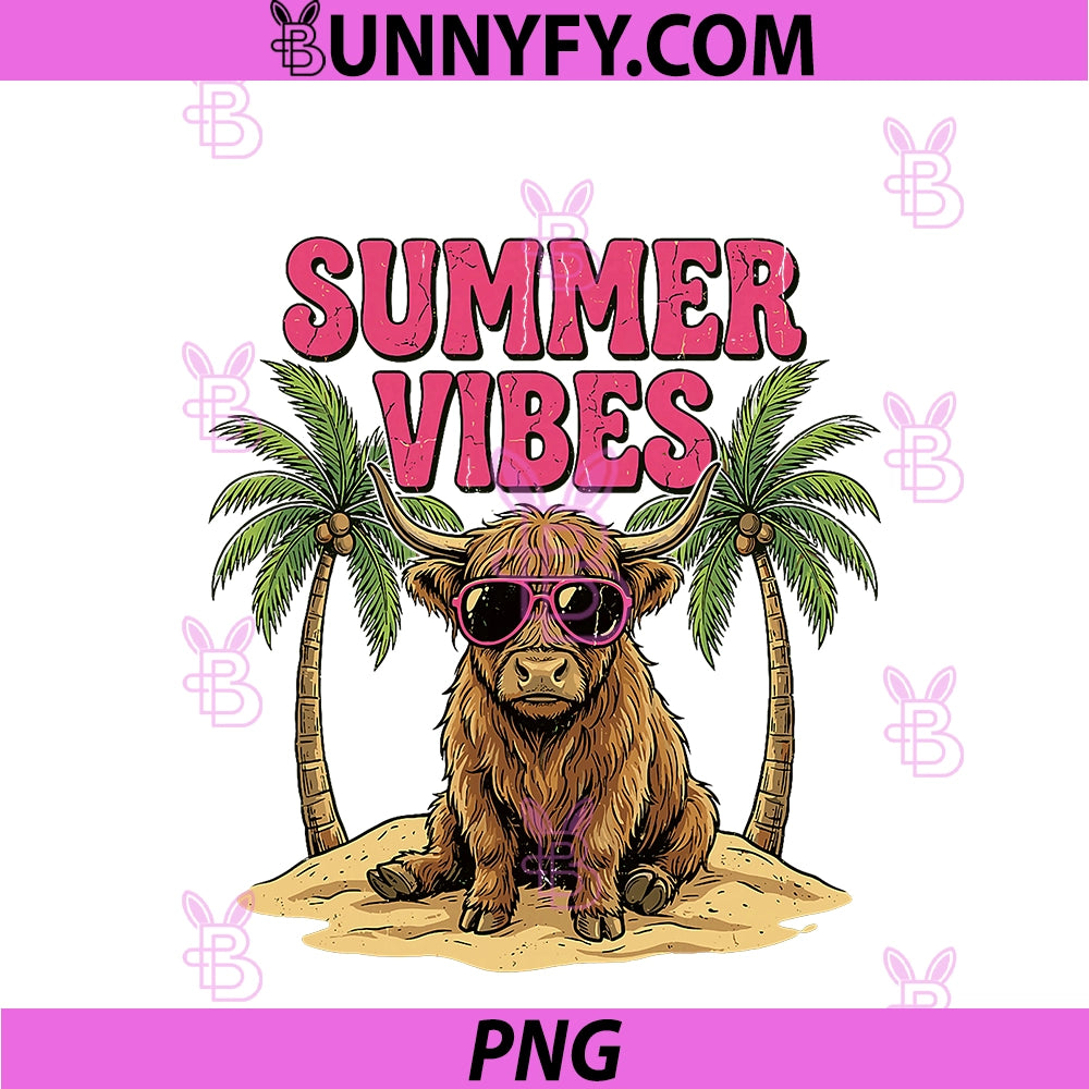 Highland Cow Summer Vibes PNG, Sunglasses Beach Tropical PNG