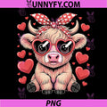 Highland Cow Valentines Day PNG, Funny Heart Sunglasses Bandana PNG
