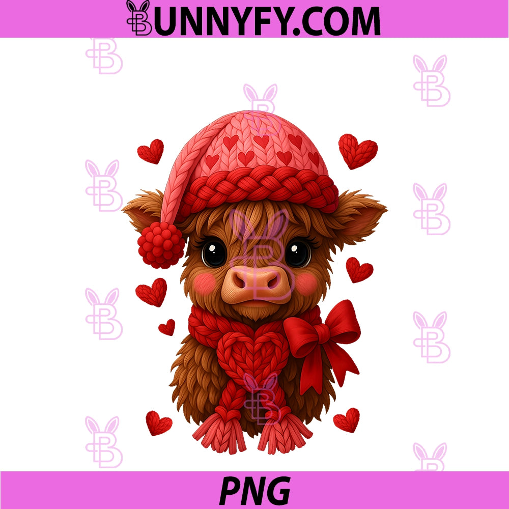 Highland Cow Valentines Day PNG, Funny Hearts Valentine Cow PNG