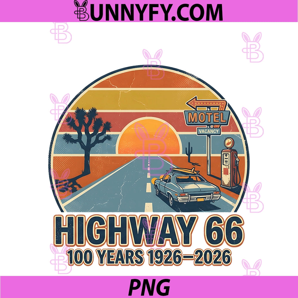 Highway 66 100 Years 1926-2026 PNG, Classic Car Lover Anniversary PNG