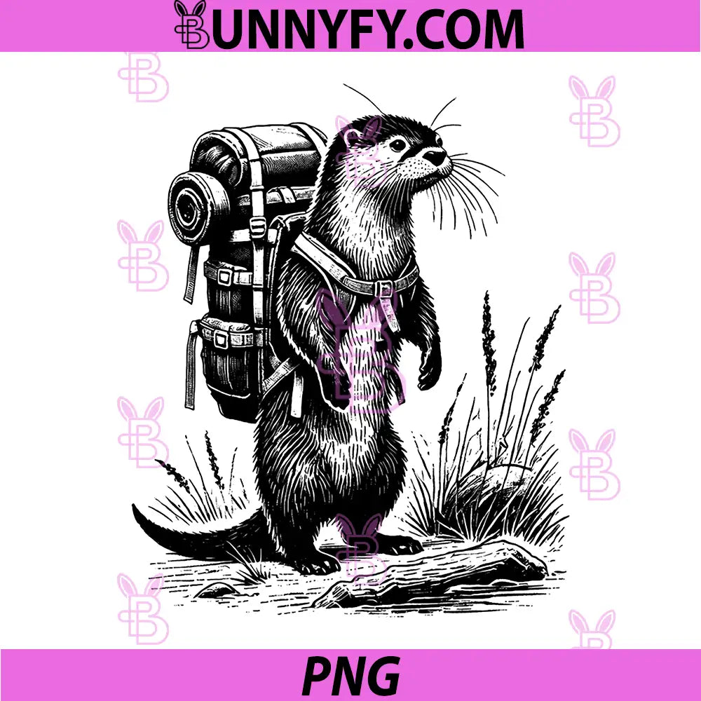 Hiking Otter Backpack PNG, River Otter Adventure Animal PNG