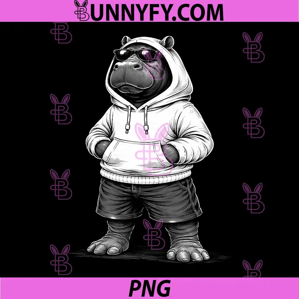 Hip Hop Hippo in Hoodie PNG, Sunglasses Swag PNG