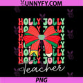 Holly Xmas Jolly PNG, Teacher Christmas Coquette Bow Retro Dots PNG