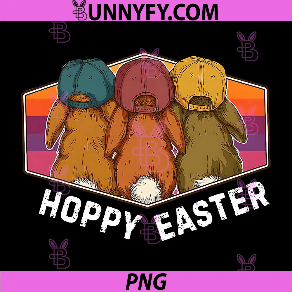 Hoppy Easter Retro PNG, Sunset Easter Bunny Squad Crew Matching PNG