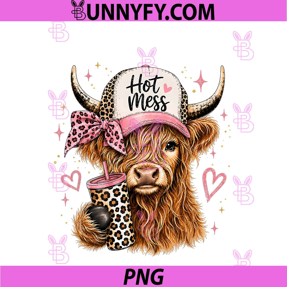 Hot Mess Leopard Highland Cow PNG, Coffee Farm Animal Lover PNG