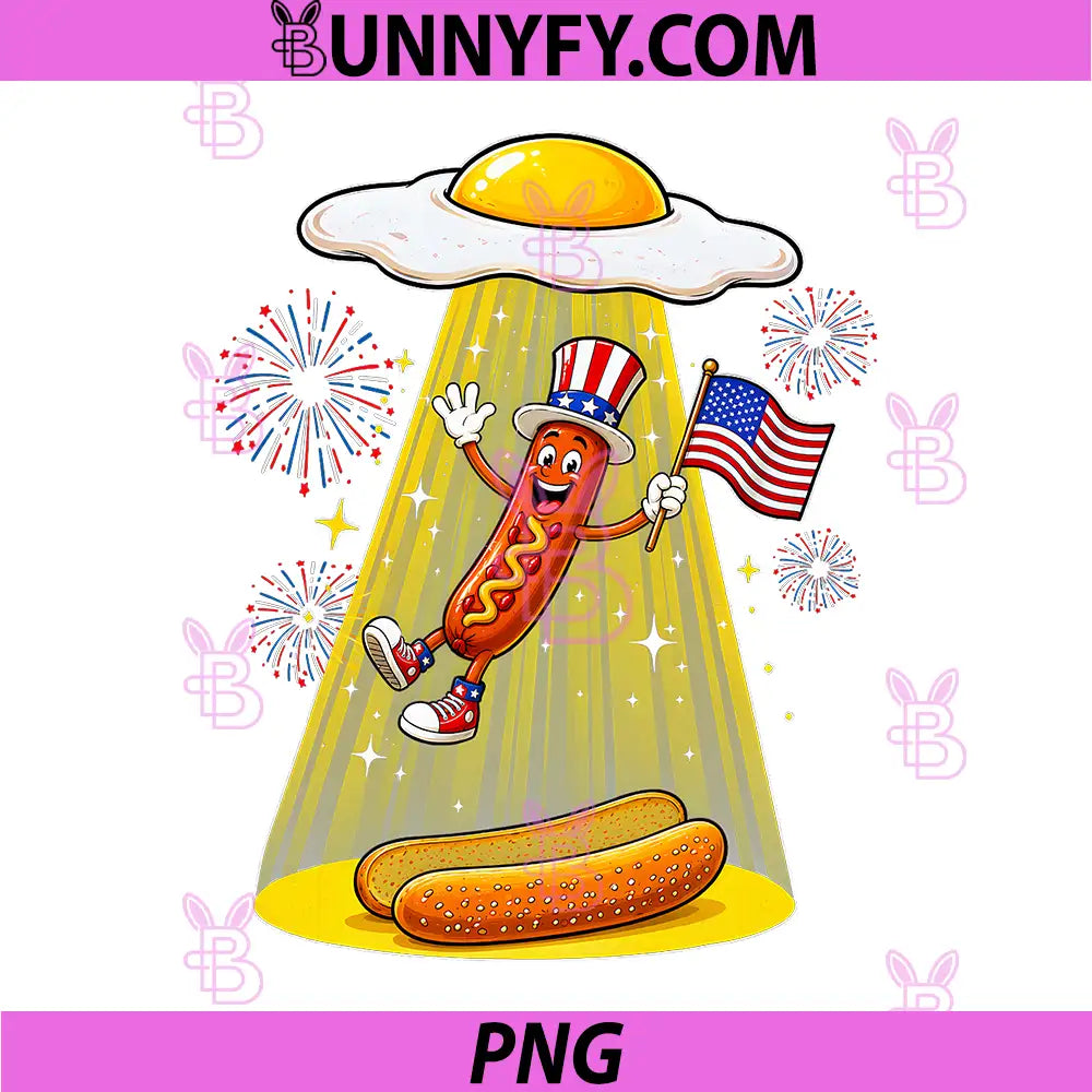 Hotdog Freedom Dive Funny PNG, Alien UFO Egg July 4th Patriotic PNG