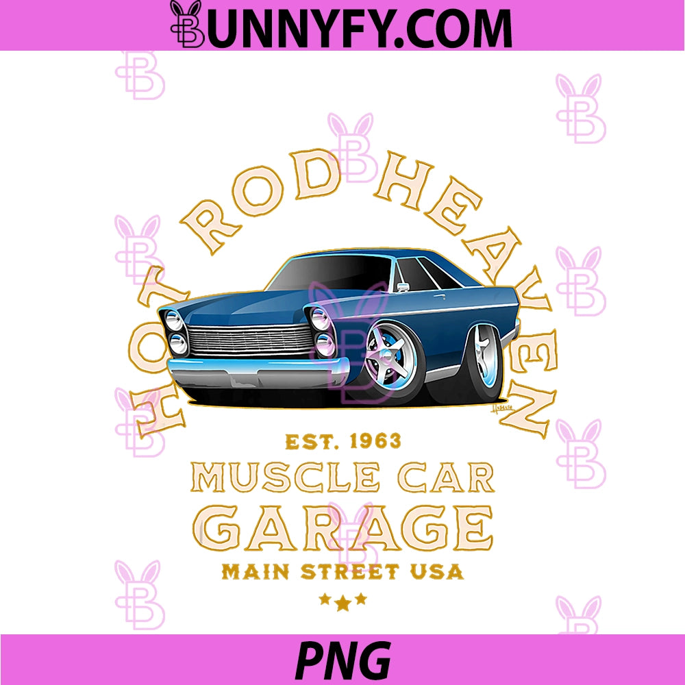 Hotrod Heaven Muscle Car Garage PNG, USA Classic Car Cartoon PNG