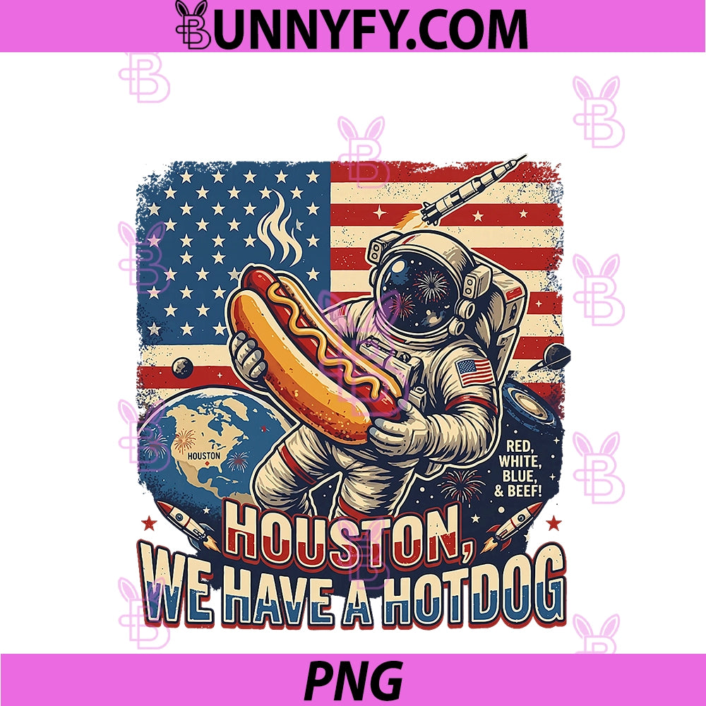 Houston We Have A Hotdog PNG, Astronaut July 4 USA Flag PNG