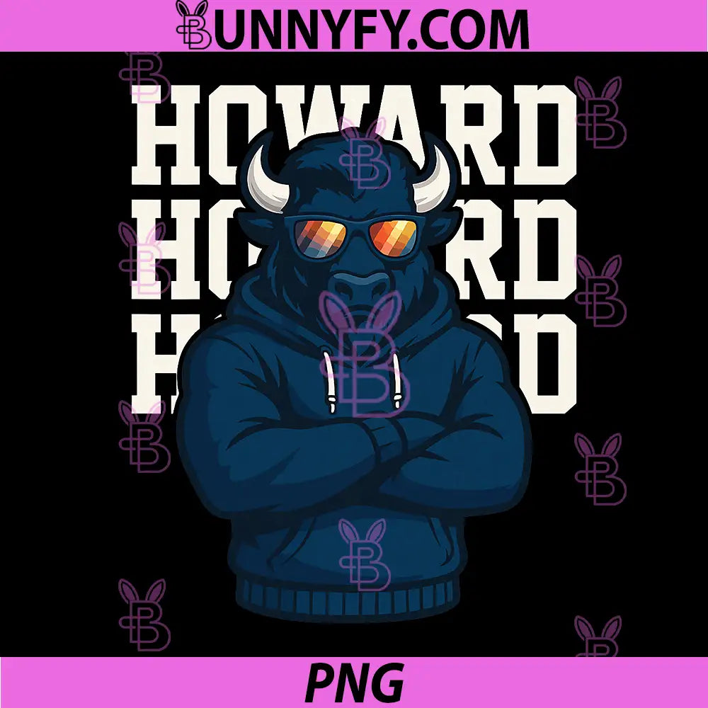 Howard Bull Mascot Hoodie PNG, Howard University Style Graphic PNG