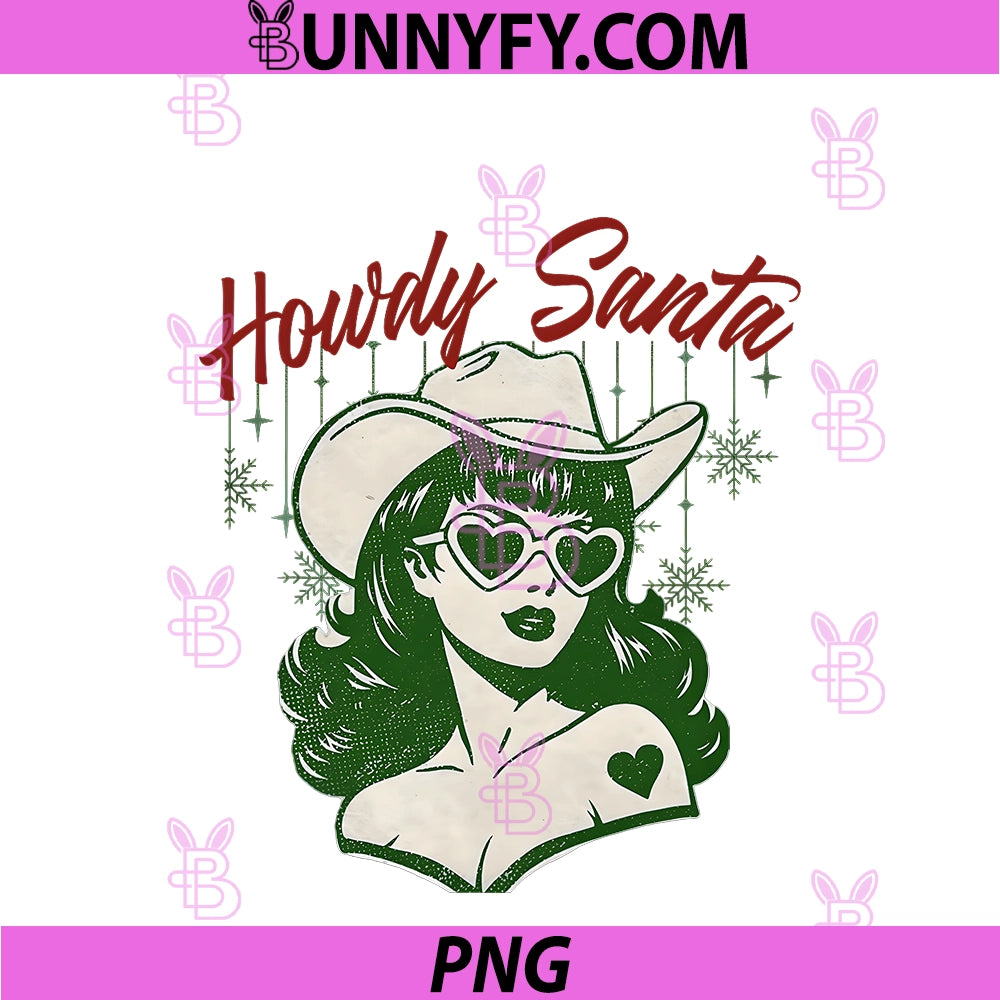 Howdy Santa Retro PNG, Cowgirl Christmas Heart Sunglasses PNG