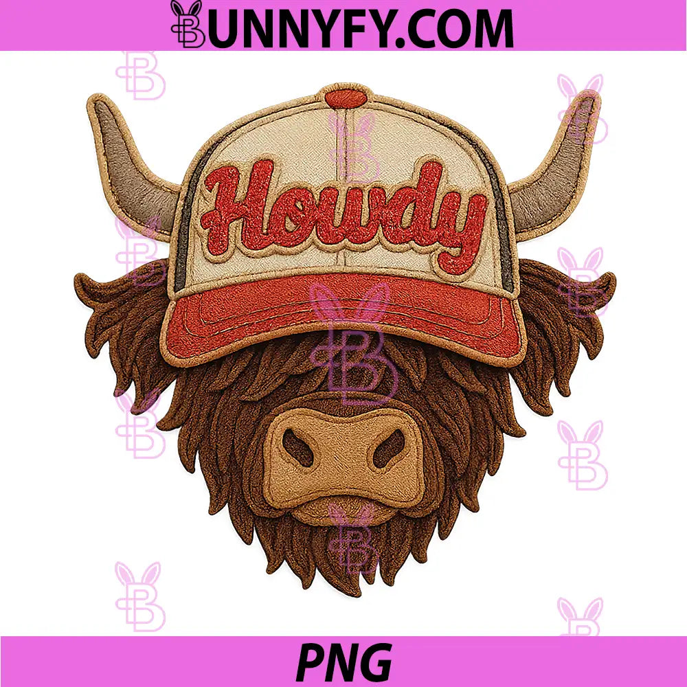 Howdy Western Cute PNG, Highland Cow Rodeo PNG