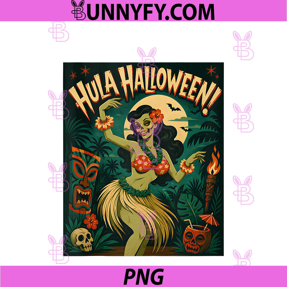 Hula Halloween PNG, Zombie Luau Tiki Tropical Party PNG