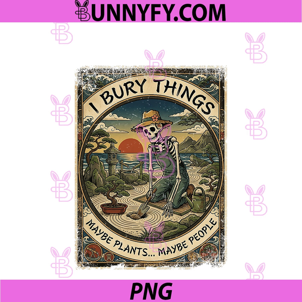 I Bury Things Maybe Plants PNG, Skeleton Garden Ukiyo-e Art PNG