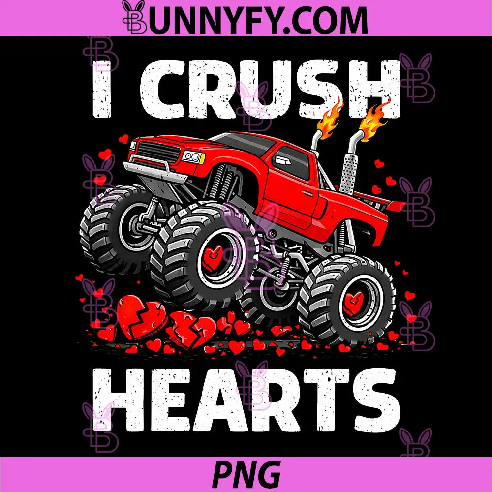 I Crush Hearts PNG, Monster Truck Valentine Day PNG