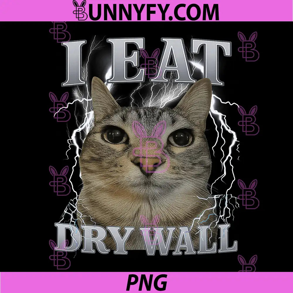 I Eat Dry Wall PNG, Silly Cat Meme Funny Graphic PNG