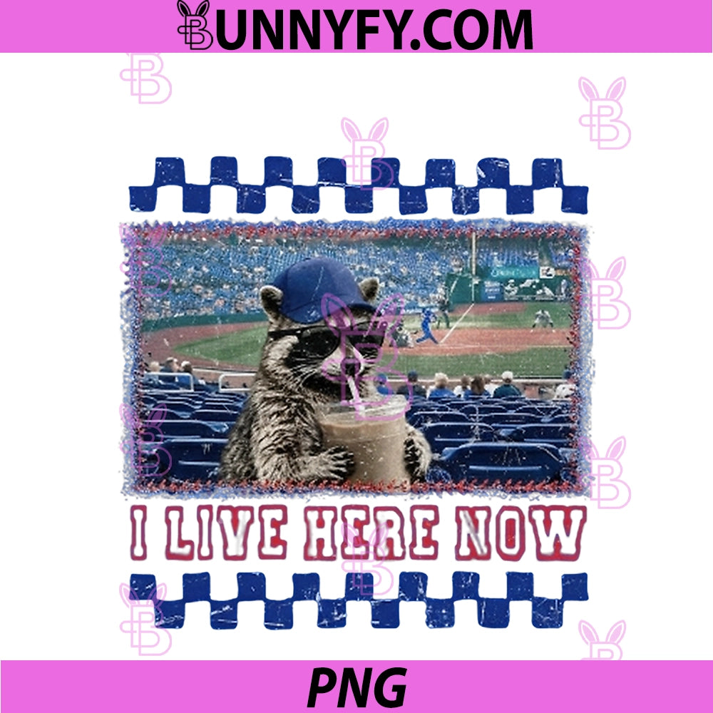 I Live Here Now Racoon PNG, Funny Ballfield Only Baseball Mama PNG