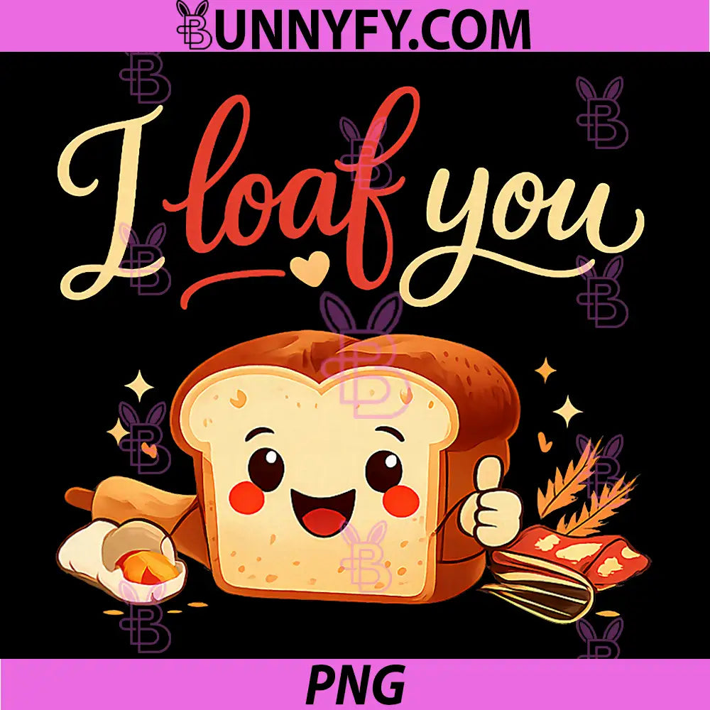 I Loaf You PNG, Cute Bread Baking PNG, Pun Foodie Novelty PNG