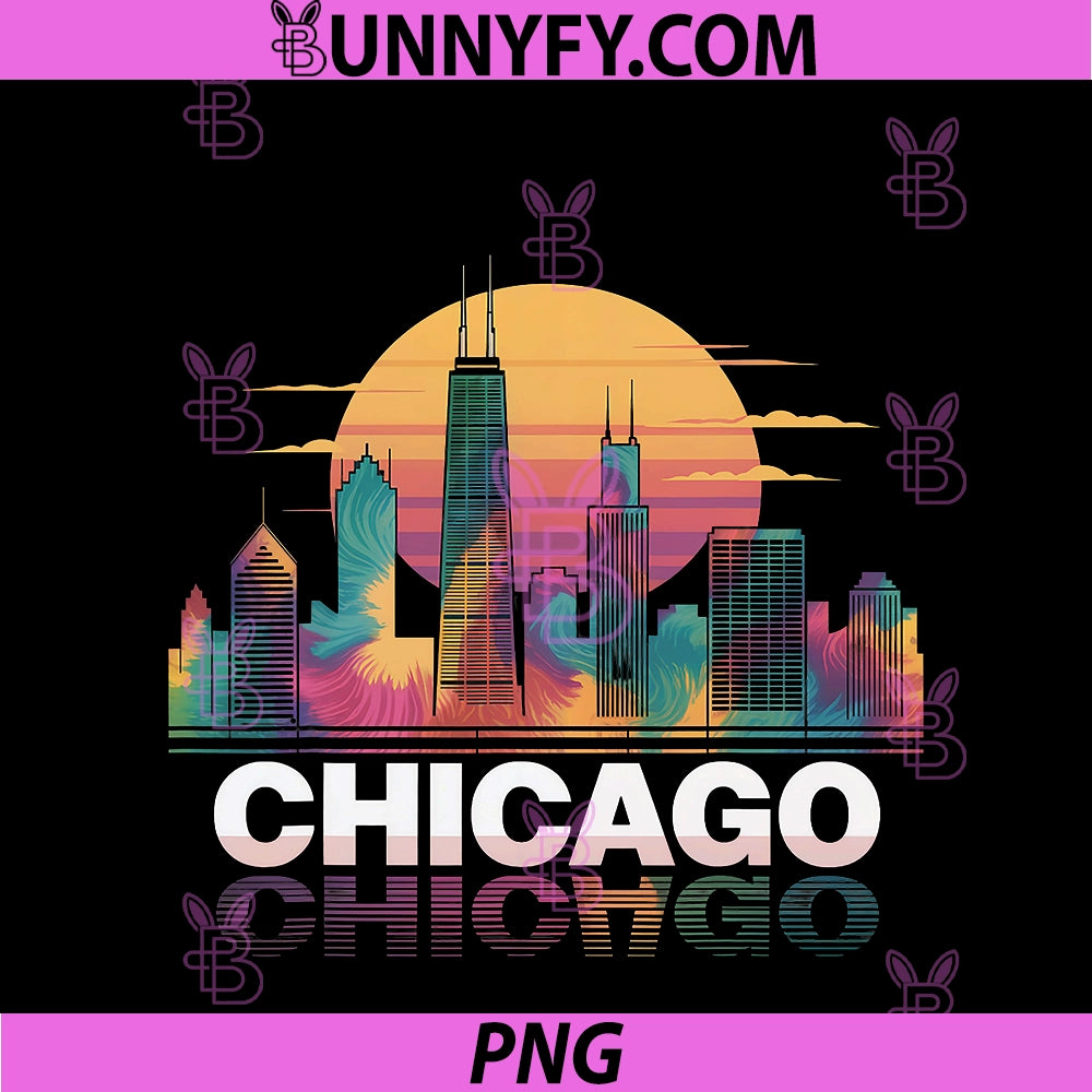 I Love Chicago Skyline Chicago PNG, City Tie Dye Chicago Souvenir PNG