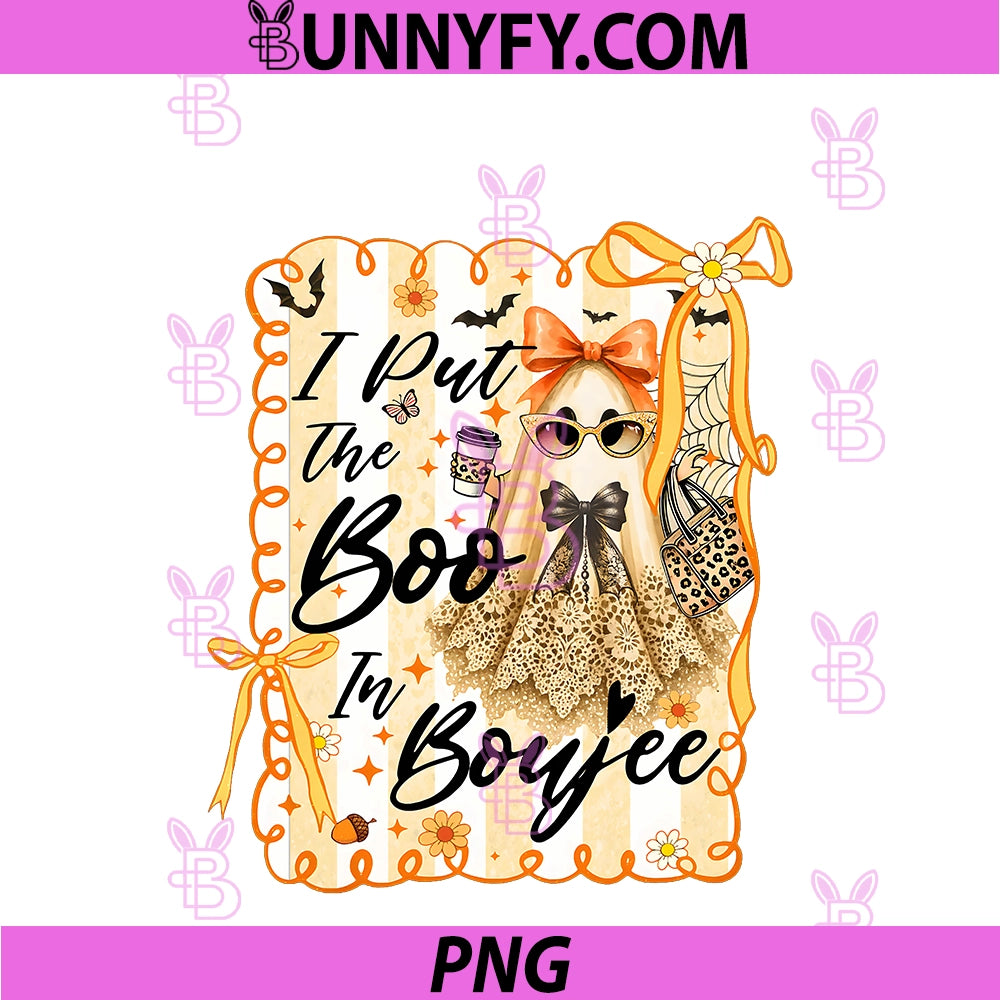 I Put The Boo In Boujee PNG, Lace Coquette Bow Boujie Halloween PNG