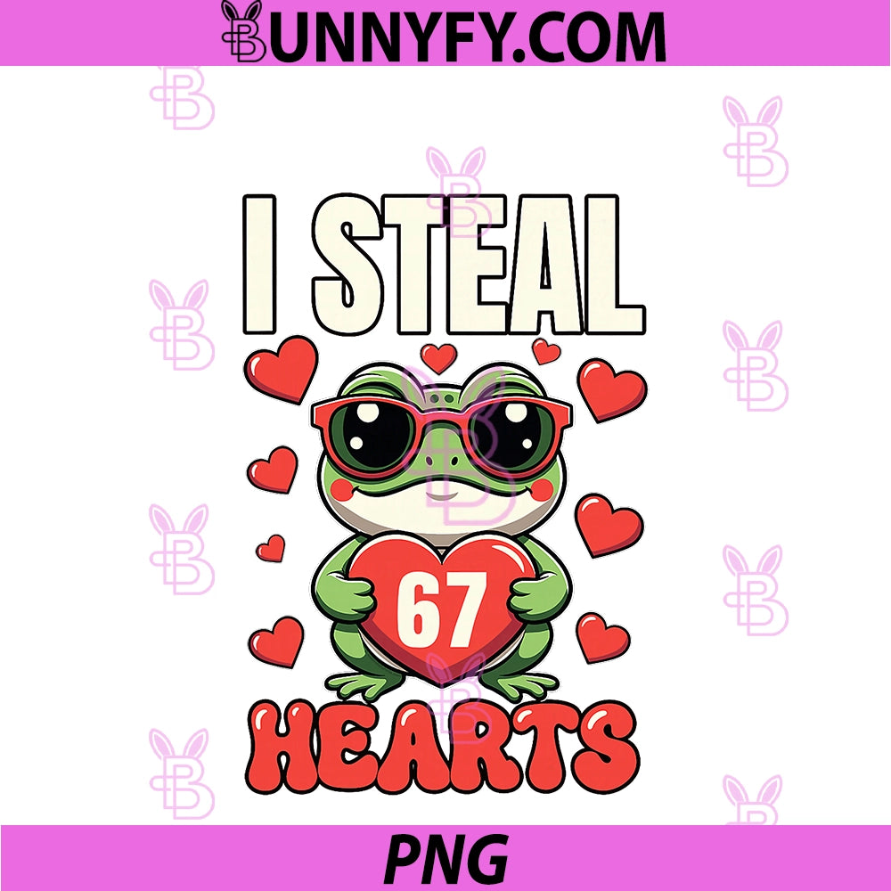 I Steal 67 Hearts PNG, Funny Kawaii Frog Valentine Design PNG