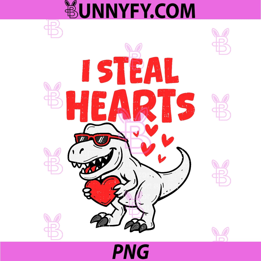 I Steal Hearts T rex Dinosaur PNG, Valentines Day PNG