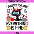 I Survived 100 Days Of School Teacher & Kids PNG, Funny Cat PNG