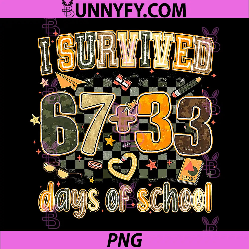 I Survived 67 + 33 100 Days of School PNG, Funny Math Meme Camo PNG