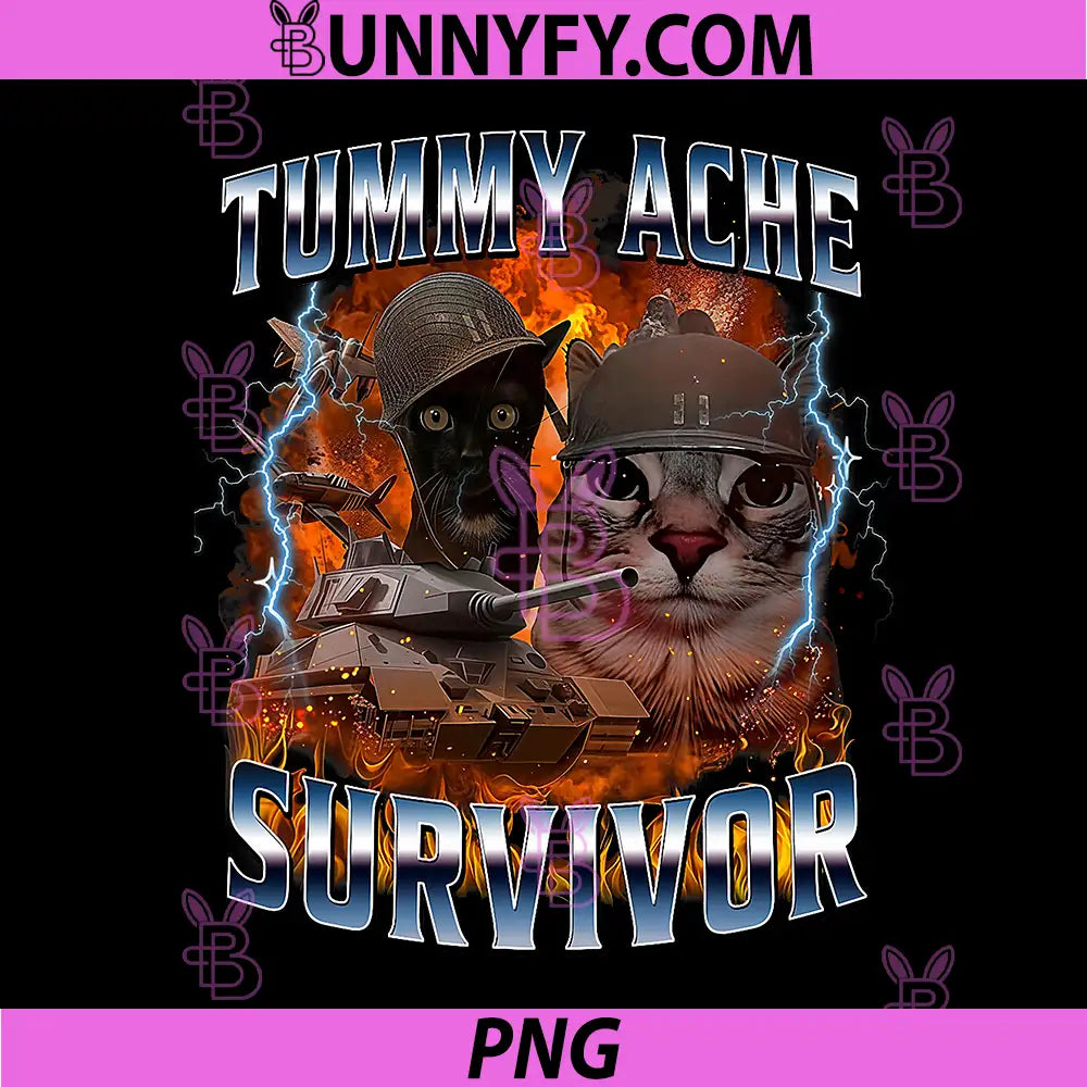 I Survived Today's Tummy Ache PNG, Funny Silly Cat Meme PNG
