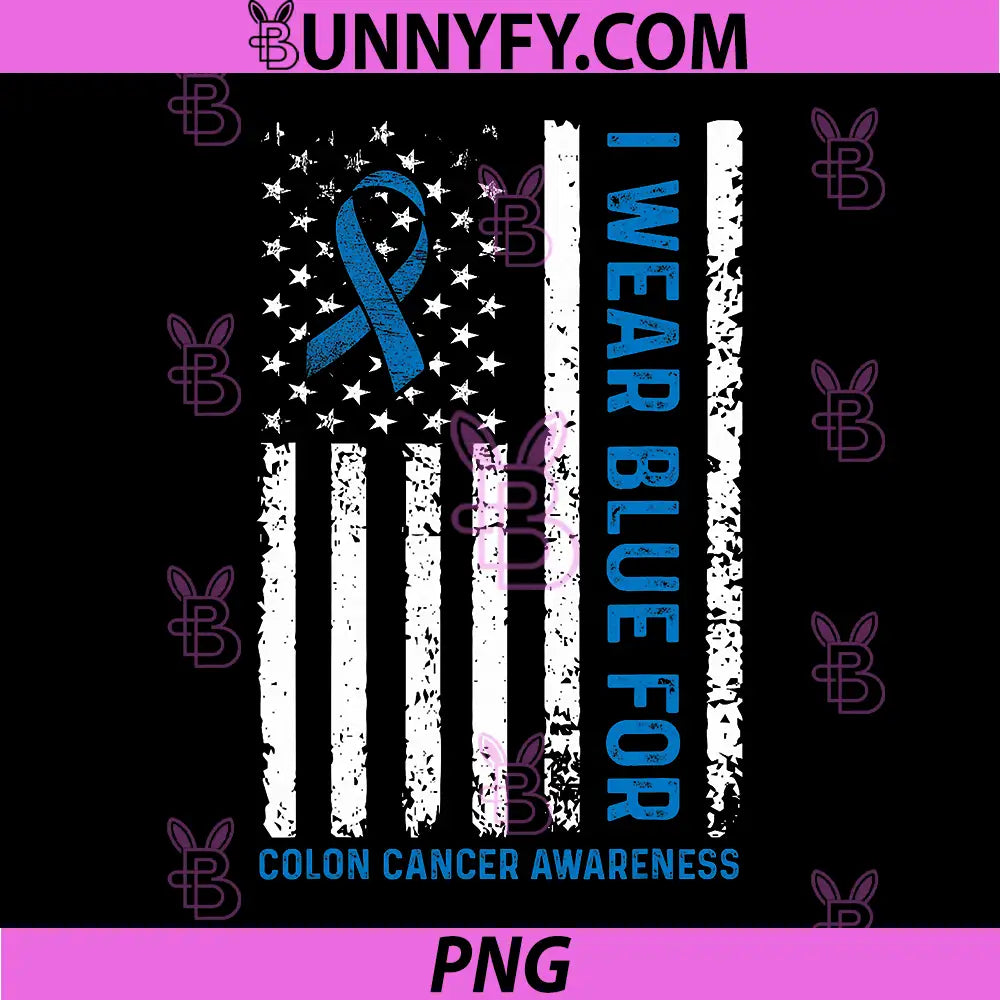 I Wear Blue for Colon Cancer Awareness PNG, Us Flag Blue Ribbon PNG