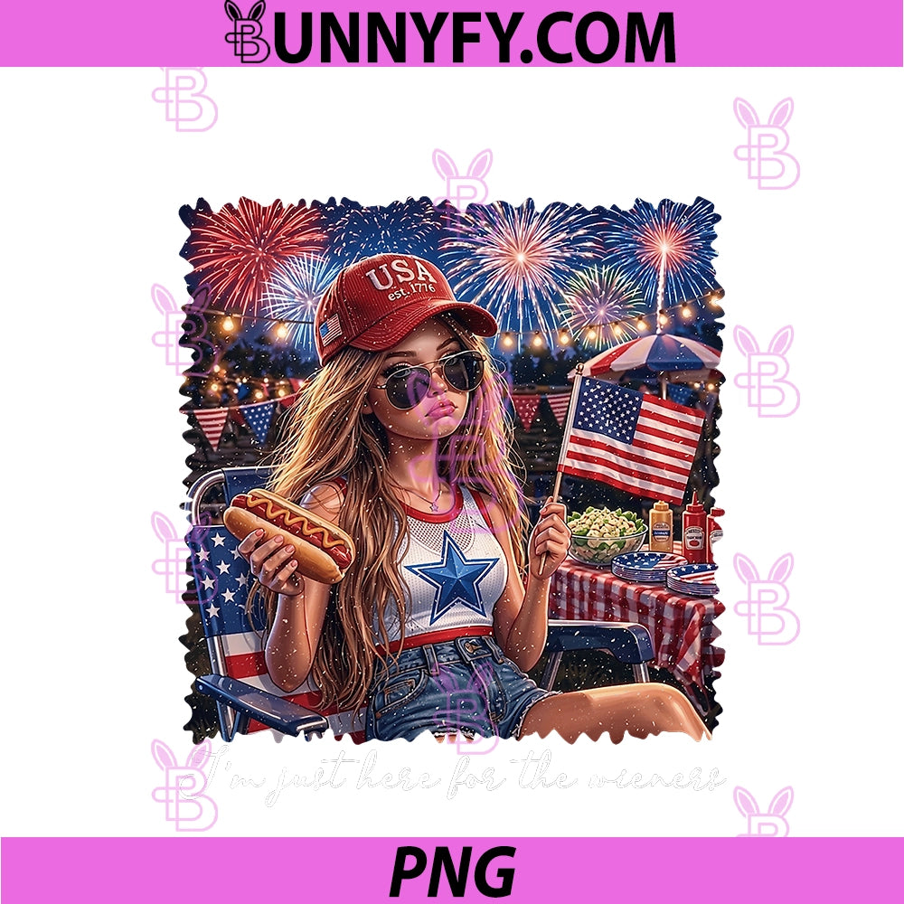 I'm Just Here For The Wieners PNG, Funny Doll Girl Meme July 4th PNG