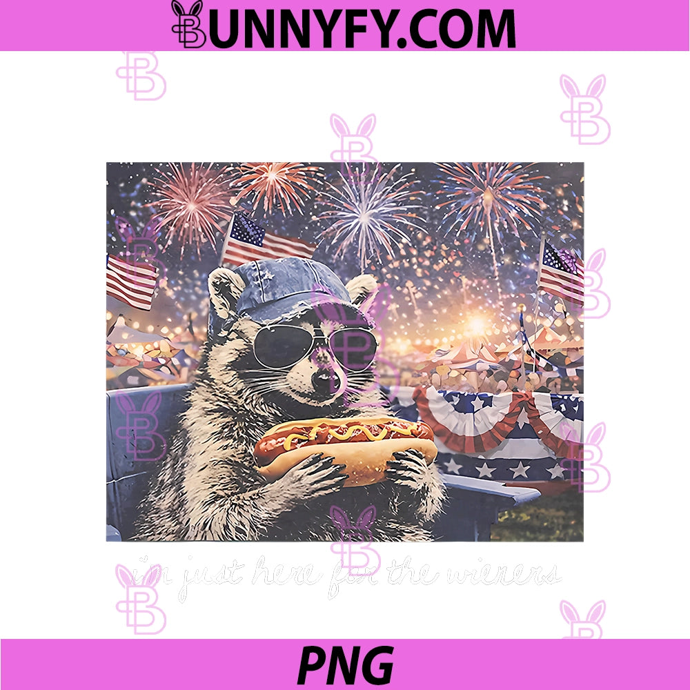 I'm Just Here For The Wieners PNG, Raccoon Hot Dog USA Flag PNG