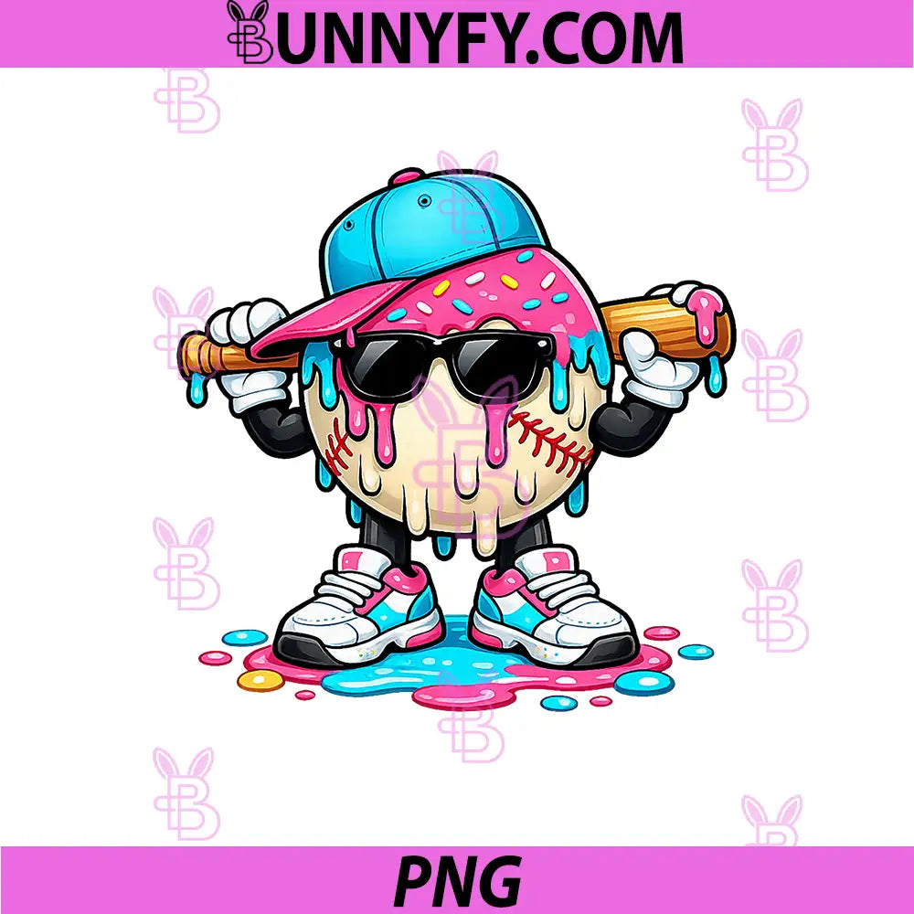 Ice Cream Drip Baseball PNG, Cool Bat Player Character PNG