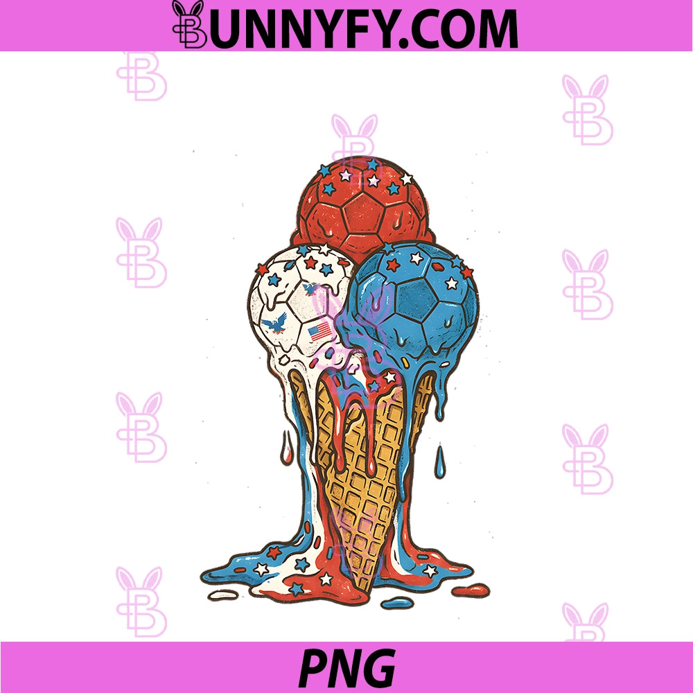 Ice Cream Drip Soccer Stuff PNG, 4th Of July PNG