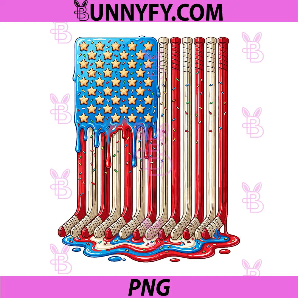 Ice Hockey Ice Cream Dripping PNG, Patriotic USA Flag Hockey PNG