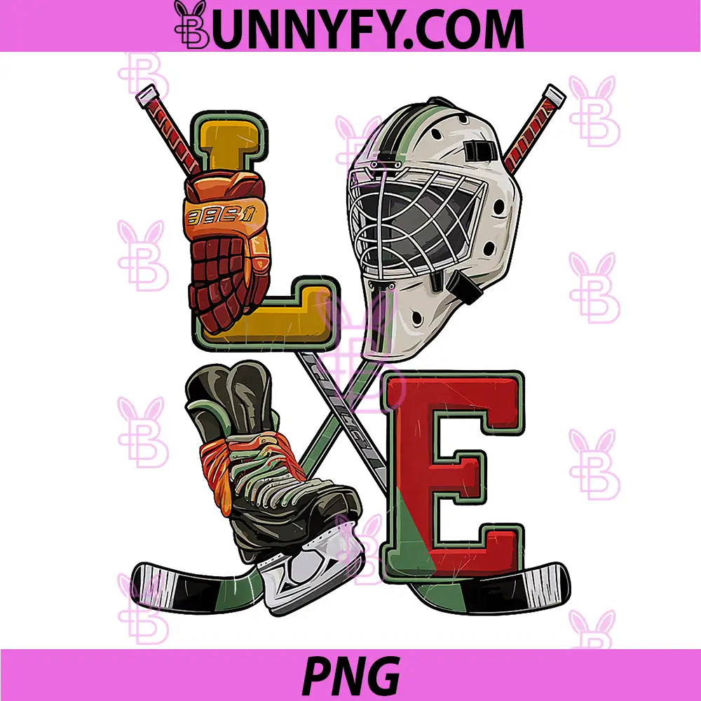 Love Ice Hockey Valentine PNG, Hockey Lover Stick Helmet PNG