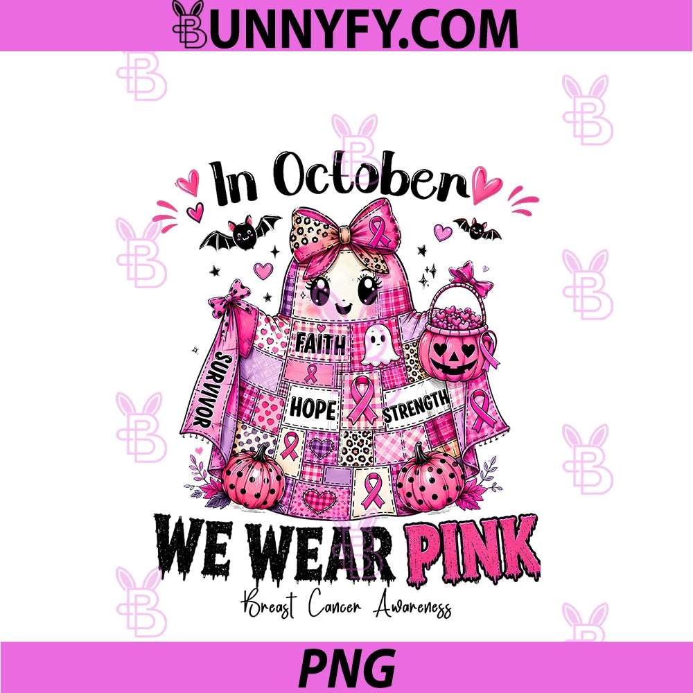 In October We Wear Pink PNG, Breast Cancer Awareness Halloween PNG