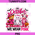 In October We Wear Pink PNG, Breast Cancer Halloween Ghost Cat PNG