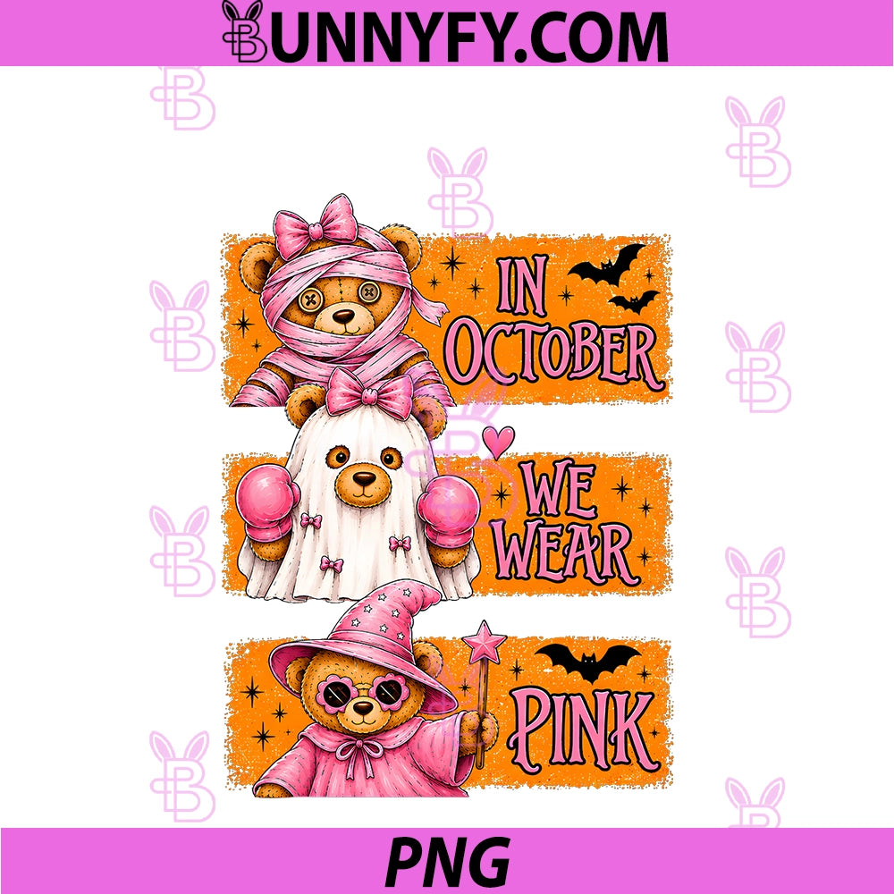 In October We Wear Pink PNG, Cute Bears Breast Cancer PNG