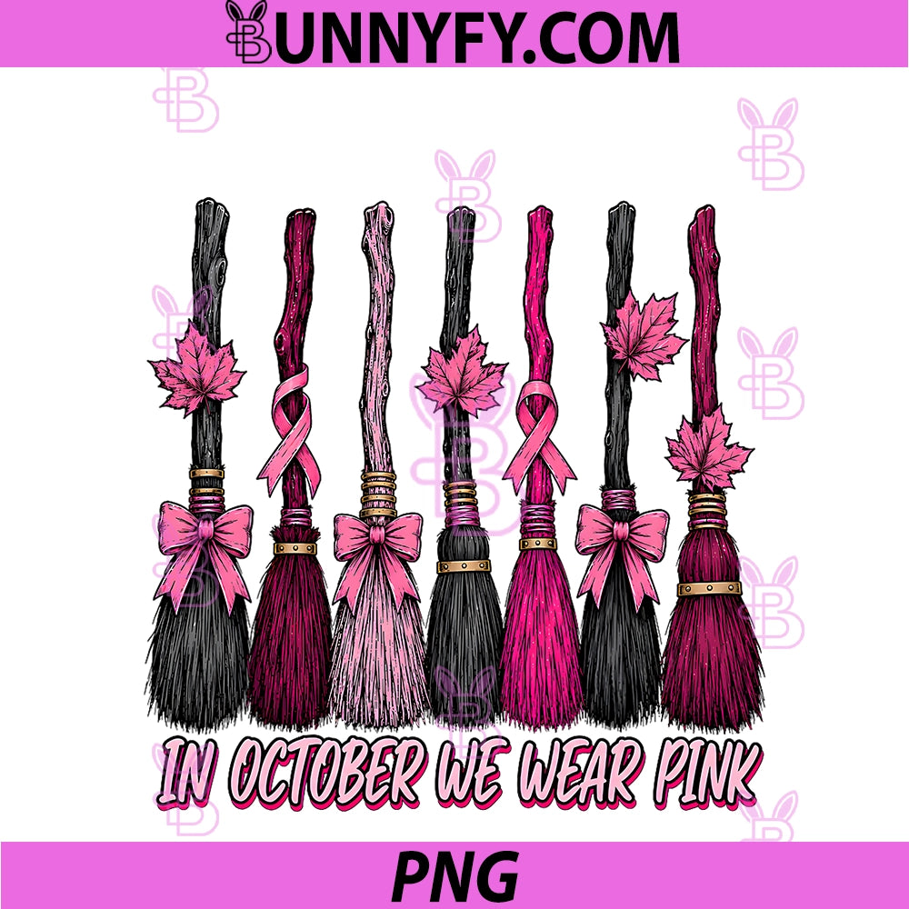 In October We Wear Pink PNG, Halloween Broom Witch Breast Cancer PNG