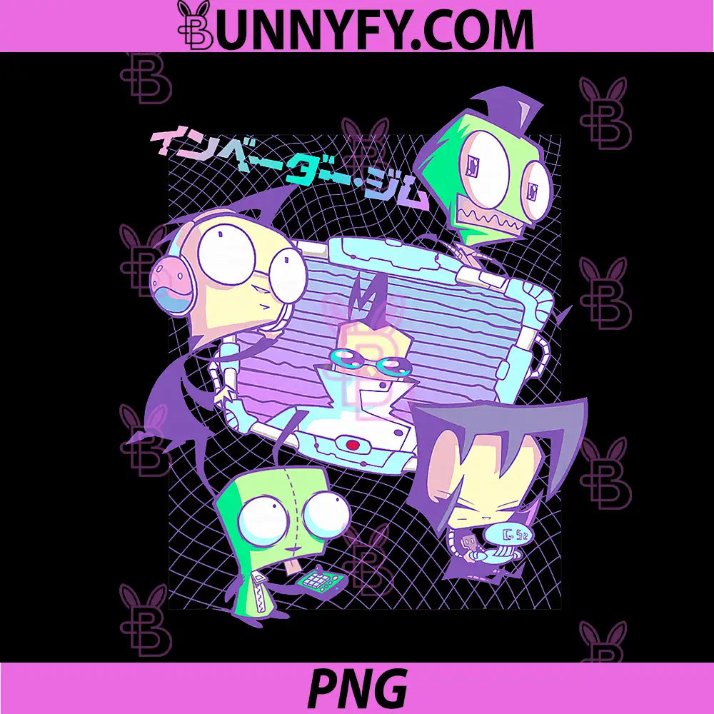 Invader Zim Pastel Cyber Grid PNG, Japanese Retro Art PNG