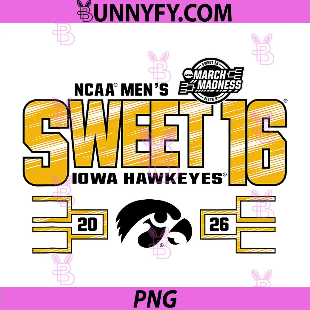 Iowa Hawkeyes Sweet 16 2026 Mens PNG, March Madness Gray PNG