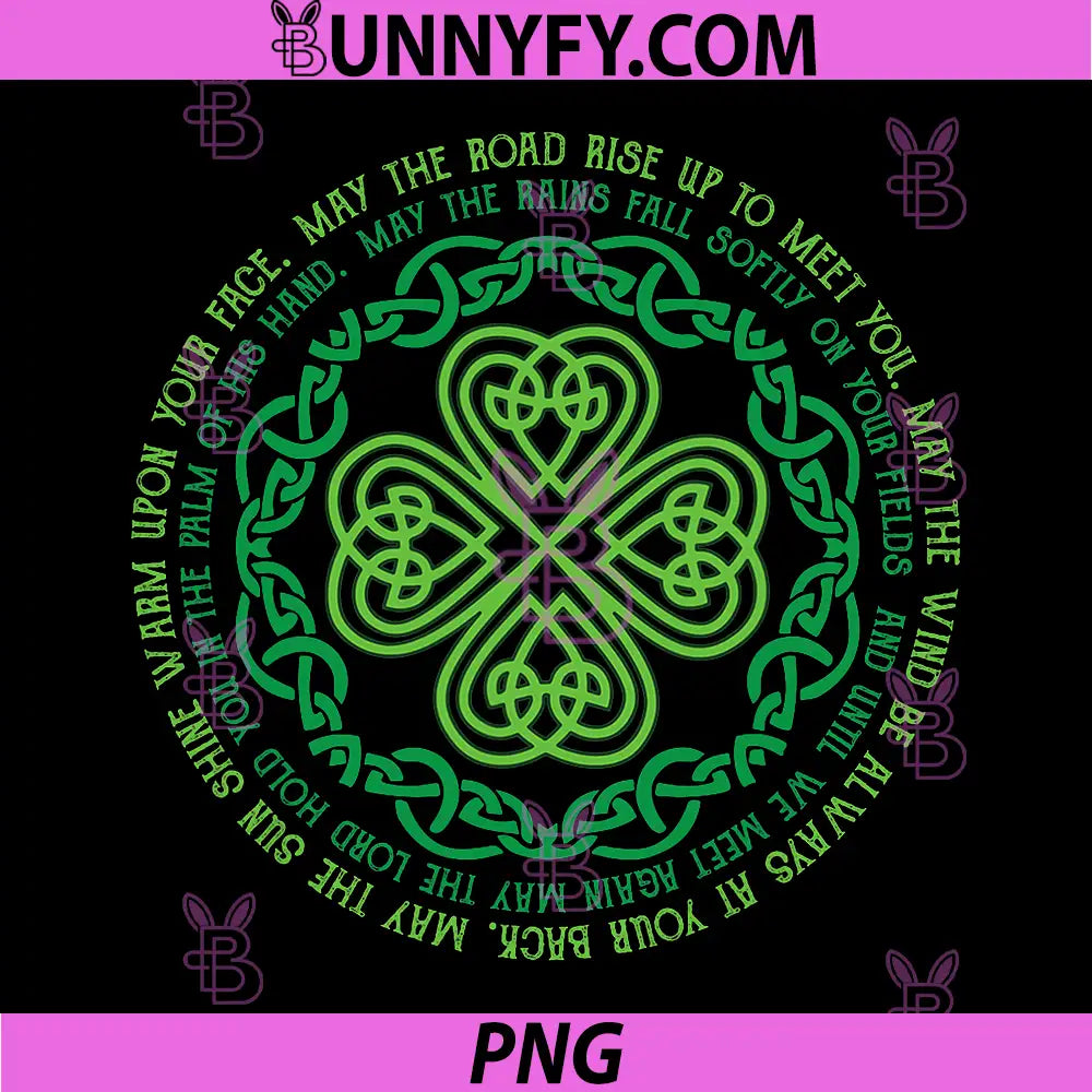 Irish Blessing Celtic Knot Circle PNG, Four Leaf Clover Luck Art PNG