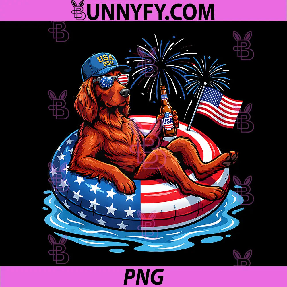 Irish Dog Setter 250th America PNG, Patriotic USA 4th of July PNG